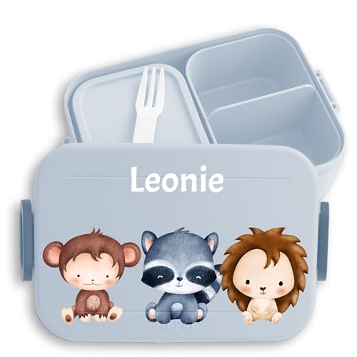 Kinder Bento Box Midi Lunchbox für Mepal Bentobox - Tiere - Affe Waschbär Igel mit Namen - 900 ml - Hellblau - jausenbox brotdose mädchen kindergarten tieren und brotbox personalisierte name tier Kinder Bento Box Midi Lunchbox für Mepal Bentobox - Tiere - Affe Waschbär Igel mit Namen - 900 ml - Hellblau - jausenbox brotdose mädchen kindergarten tieren und brotbox personalisierte name tier von Geschenk mit Namen personalisiert by Shirtracer