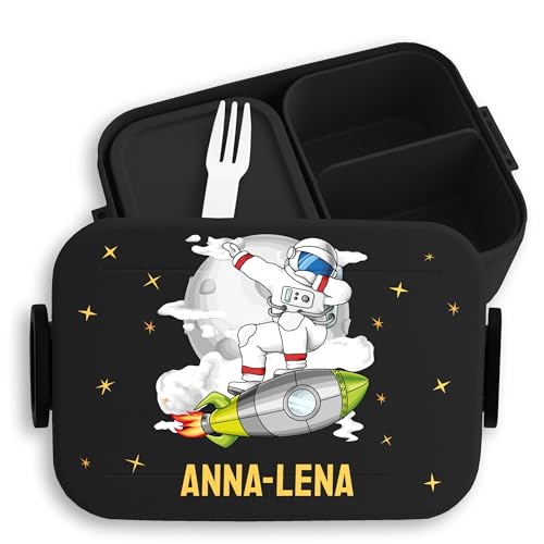 Kinder Bento Box Midi Lunchbox für Mepal Bentobox - Weltall - Brotbox Astronaut Dabbing Jausenbox Rakete Vesperdose Weltraum Geschenk Raumfahrer Geschenke Einschulung I - 900 ml - Schwarz von Geschenk mit Namen personalisiert by Shirtracer
