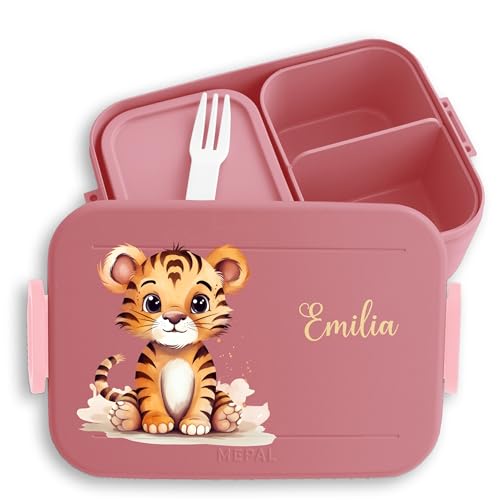 Kinder Bento Box Midi Lunchbox für Mepal Bentobox - Zootiere - Tiger - 900 ml - Rosa - brotdose bento-lunchbox lunch von Geschenk mit Namen personalisiert by Shirtracer