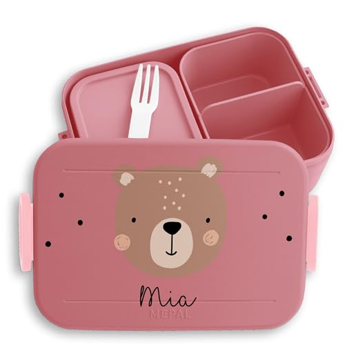 Kinder Bento Box Midi Lunchbox für Mepal Bentobox - Boho Bär Bären Bear - 900 ml - Rosa - frühstücksdose frühstücksdosen brotdose frühstücksbox lunch personalisierte personalierte kind von Geschenk mit Namen personalisiert by Shirtracer