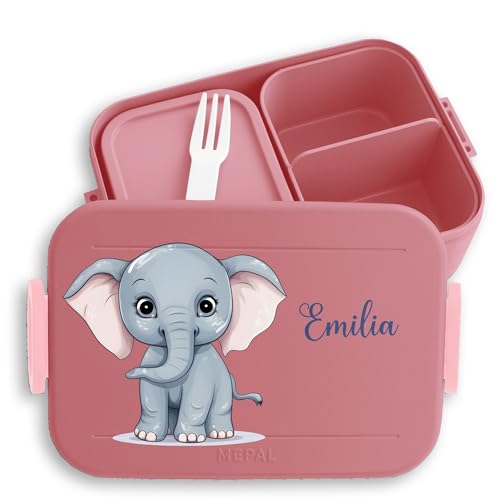 Kinder Bento Box Midi Lunchbox für Mepal Bentobox - Elefant Dickhäuter Rüsseltier - Tiermotiv Zootier - 900 ml - Rosa - name elefanten brotdose personalierte und bento-lunchbox brotdosen fächern von Geschenk mit Namen personalisiert by Shirtracer