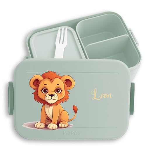 Kinder Bento Box Midi Lunchbox für Mepal Bentobox - Löwen - Löwe König der Tiere Leu - Zootiere Tiermotiv - 900 ml - Sage Grün - brotdose name personalisierte jausenbox fuer kindergarten von Geschenk mit Namen personalisiert by Shirtracer