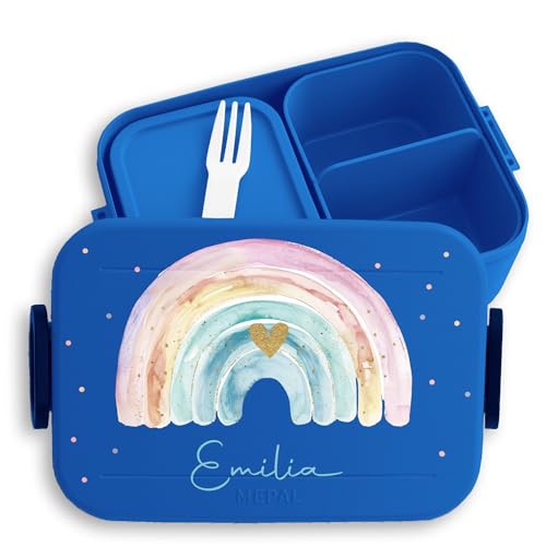 Bento Box Midi für Mepal Bentobox - Kinder Brotdose mit Regenbogen Lunchbox Regenbogenmotiv mit Namen personalisierte Brotbox Kindergarten Geschenk Grundschule I - 900 ml - Blau - mädchen von Geschenk mit Namen personalisiert by Shirtracer