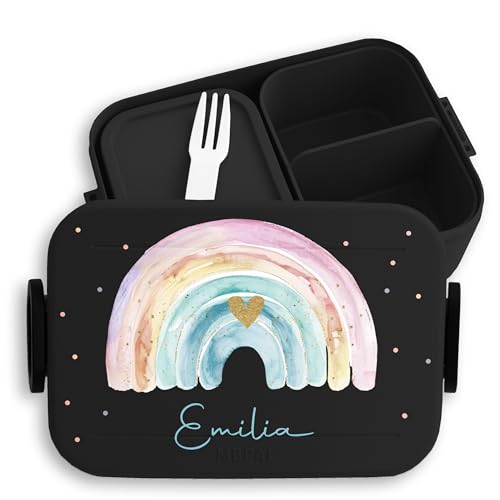 Bento Box Midi für Mepal Bentobox - Kinder Brotdose mit Regenbogen Lunchbox Regenbogenmotiv mit Namen personalisierte Brotbox Kindergarten Geschenk Grundschule I - 900 ml - Schwarz - mädchen Bento Box Midi für Mepal Bentobox - Kinder Brotdose mit Regenbogen Lunchbox Regenbogenmotiv mit Namen personalisierte Brotbox Kindergarten Geschenk Grundschule I - 900 ml - Schwarz - mädchen von Geschenk mit Namen personalisiert by Shirtracer