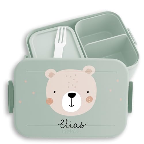 Kinder Bento Box Midi Lunchbox für Mepal Bentobox - Boho Bär Bärenmotiv Bären Bear - 900 ml - Sage Grün - frühstücksdose brotdose frühstücksdosen von Geschenk mit Namen personalisiert by Shirtracer