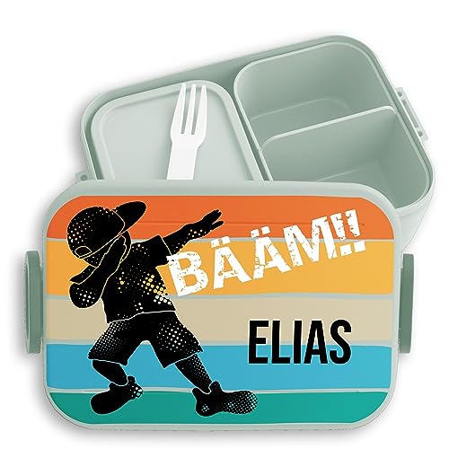 Kinder Bento Box Midi Lunchbox für Mepal Bentobox - Cool Kids - BÄÄM Junge mit Namen - 900 ml - Sage Grün - bääm brotdose von Geschenk mit Namen personalisiert by Shirtracer