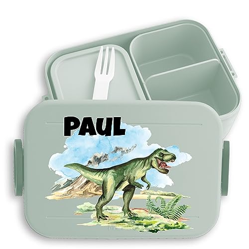 Kinder Bento Box Midi Lunchbox für Mepal Bentobox - Dino Dinosaurier Dinos Dinosaurus Saurier - 900 ml - Sage Grün - boxen personalisierte brotdose kind motiv brotdosen faechern fans nepal brotbox von Geschenk mit Namen personalisiert by Shirtracer