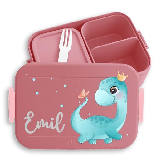 Kinder Bento Box Midi Lunchbox für Mepal Bentobox - Dinosaurier Süßer Dino - 900 ml - Rosa - brotdose name kinderbrotdosen kindergarten t-rex brotdosen kind personalisierte saurier brotbox von Geschenk mit Namen personalisiert by Shirtracer