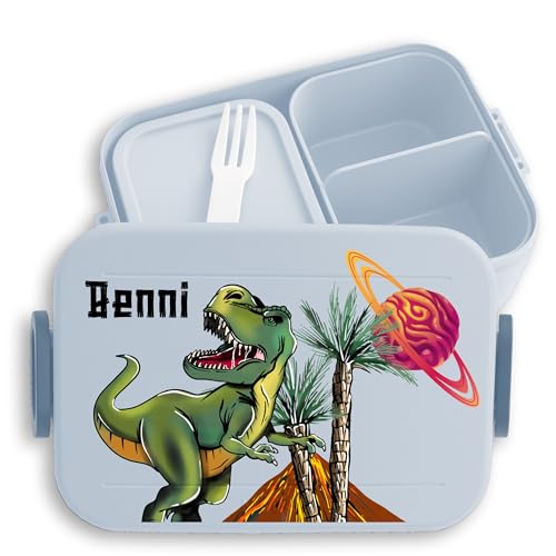 Kinder Bento Box Midi Lunchbox für Mepal Bentobox - Dinosaurier T-Rex Dino - 900 ml - Hellblau - brotdose kinderbrotdosen kindergarten name brotdosen personalisierte fans brotbox geteilt motiv von Geschenk mit Namen personalisiert by Shirtracer