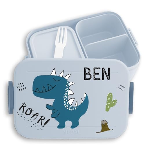 Bento Box Midi für Mepal Bentobox - Kinder Dino Brotbox Dinosaurier Lunchbox Dinosaurus Vesperdose Dinos I - 900 ml - Hellblau - kinderbrotdosen kindergarten personalisierte brotdose kind t-rex von Geschenk mit Namen personalisiert by Shirtracer