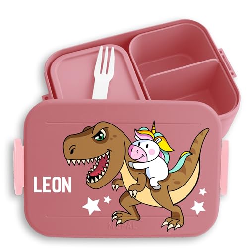 Kinder Bento Box Midi Lunchbox für Mepal Bentobox - Dino Einhorn Unicorn Dinosaurier - 900 ml - Rosa - jausenbox mädchen schule einhörnern & brotdose personalisierte brotboxen einhörner und von Geschenk mit Namen personalisiert by Shirtracer