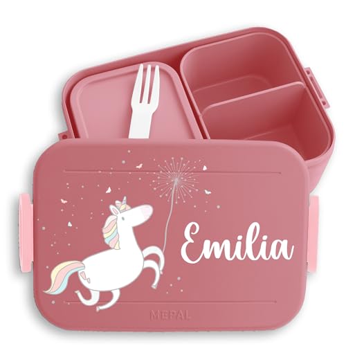 Kinder Bento Box Midi für Mepal Bentobox - Brotbox Einhorn Lunchbox Pusteblume I - 900 ml - Rosa - mädchen personalisierte brotboxen unicorn brotdose brotzeitbox name einhörnern lunch von Geschenk mit Namen personalisiert by Shirtracer