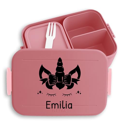 Kinder Bento Box Midi Lunchbox für Mepal Bentobox - Einhorn Schleife Unicorn - 900 ml - Rosa - jausenbox mädchen schule einhörnern brotdose personalisierte brotboxen einhörner vesperdose name von Geschenk mit Namen personalisiert by Shirtracer