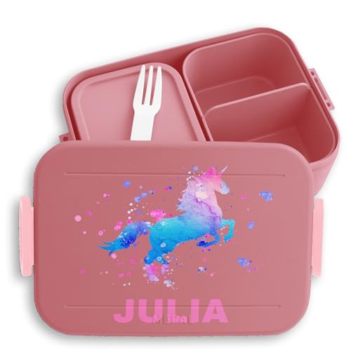 Kinder Bento Box Midi Lunchbox für Mepal Bentobox - Einhorn Unicorn - 900 ml - Rosa - personalisierte jausenbox brotdose mädchen einhörnern brotbox name fächern einhörner bbk223 von Geschenk mit Namen personalisiert by Shirtracer