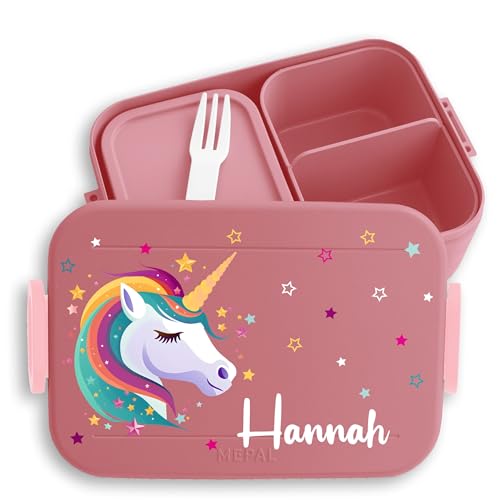 Kinder Bento Box Midi Lunchbox für Mepal Bentobox - Einhorn Unicorn Fabelwesen - 900 ml - Rosa - jausenbox mädchen schule einhörnern brotdose personalisierte brotboxen einhörner brotzeitdose von Geschenk mit Namen personalisiert by Shirtracer