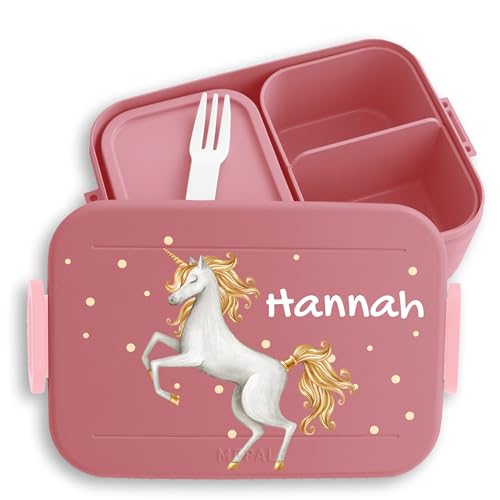 Kinder Bento Box Midi Lunchbox für Mepal Bentobox - Einhorn Unicorn Mädchen Geschenke Einhörner - 900 ml - Rosa - personalisierte brotboxen einhörnern brotdose name unicorns jausenbox brotbox von Geschenk mit Namen personalisiert by Shirtracer