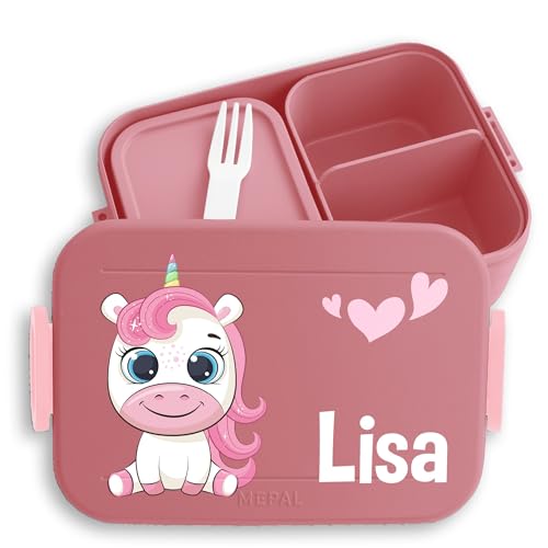 Kinder Bento Box Midi Lunchbox für Mepal Bentobox - Einhorn süß Einhörner Unicorn Einhornmotiv - 900 ml - Rosa - jausenbox mädchen schule einhörnern brotdose personalisierte brotboxen unicorns von Geschenk mit Namen personalisiert by Shirtracer