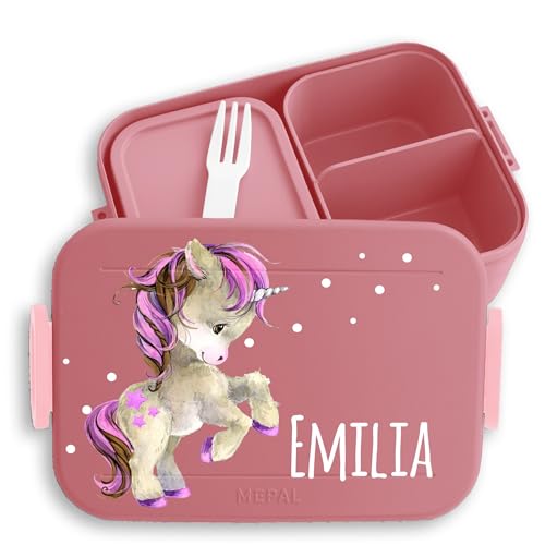 Kinder Bento Box Midi Lunchbox für Mepal Bentobox - Fabelwesen Einhorn Unicorn - 900 ml - Rosa - brotbox mädchen personalisierte brotboxen einhörnern brotdose name fächern einhörner jausenbox von Geschenk mit Namen personalisiert by Shirtracer