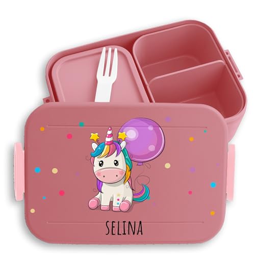 Kinder Bento Box Midi Lunchbox für Mepal Bentobox - Kleines süßes Einhorn Unicorn - 900 ml - Rosa - personalisierte brotbox jausenbox mädchen schule einhörnern brotdose name einhörner von Geschenk mit Namen personalisiert by Shirtracer