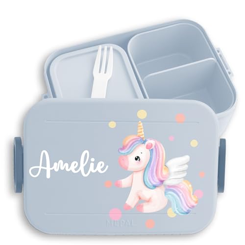 Kinder Bento Box Midi Lunchbox für Mepal Bentobox - Süßes Einhorn Sweet Unicorn - 900 ml - Hellblau - brotdose jausenbox brotbox unicorns brotzeitdose mädchen personalisierte name vesperdose von Geschenk mit Namen personalisiert by Shirtracer