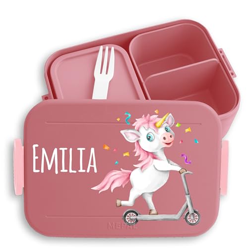 Kinder Bento Box Midi Lunchbox für Mepal Bentobox - Süßes Einhorn Unicorn Einhörner Einhornmotiv - 900 ml - Rosa - jausenbox mädchen schule einhörnern brotdose personalisierte brotboxen von Geschenk mit Namen personalisiert by Shirtracer