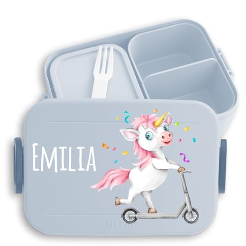 Kinder Bento Box Midi Lunchbox für Mepal Bentobox - Süßes Einhorn Unicorn Einhörner Einhornmotiv - 900 ml - Hellblau - unicorns jausenbox brotdose mädchen name vesperdose brotbox und von Geschenk mit Namen personalisiert by Shirtracer