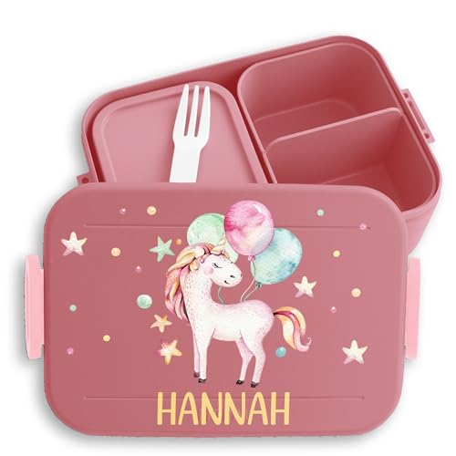 Kinder Bento Box Midi Lunchbox für Mepal Bentobox - Süßes Einhorn Unicorn Mädchen - 900 ml - Rosa - brotdose name personalisierte brotboxen einhörnern jausenbox fächern brotbox einhörner von Geschenk mit Namen personalisiert by Shirtracer