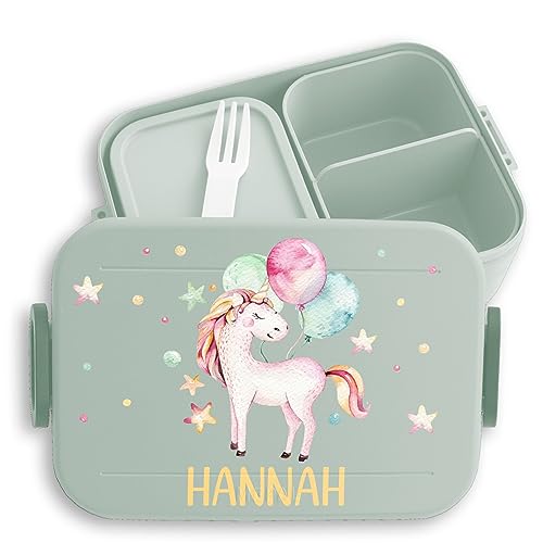 Kinder Bento Box Midi Lunchbox für Mepal Bentobox - Süßes Einhorn Unicorn Mädchen - 900 ml - Sage Grün - brotdose name brotzeitdose personalisierte und brotzeitbox kindergarten von Geschenk mit Namen personalisiert by Shirtracer