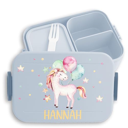 Kinder Bento Box Midi Lunchbox für Mepal Bentobox - Süßes Einhorn Unicorn Mädchen - 900 ml - Hellblau - brotdose brotbüchse personalisierte jausenbox unicorns brotbox name und vesperdose von Geschenk mit Namen personalisiert by Shirtracer