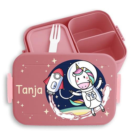 Kinder Bento Box Midi Lunchbox für Mepal Bentobox - Weltraum Einhorn Unicorn - 900 ml - Rosa - jausenbox mädchen schule einhörnern brotdose personalisierte brotboxen einhörner vesperdose name von Geschenk mit Namen personalisiert by Shirtracer