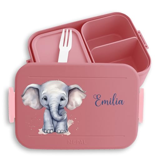 Kinder Bento Box Midi Lunchbox für Mepal Bentobox - Zootiere - Elefant Dickhäuter Grauer Riese Rüsseltier - 900 ml - Rosa - name elefanten brotdose personalierte und von Geschenk mit Namen personalisiert by Shirtracer