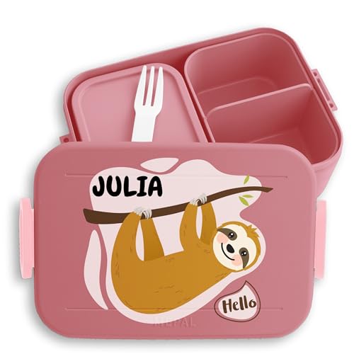 Kinder Bento Box Midi Lunchbox für Mepal Bentobox - Faultier Faulenzer Faultieren - 900 ml - Rosa - brotdose brotzeitbox fächern kita und brotbox take a break large lunch name personalisierte von Geschenk mit Namen personalisiert by Shirtracer