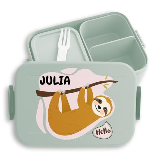 Kinder Bento Box Midi Lunchbox für Mepal Bentobox - Faultier Faulenzer Faultieren - 900 ml - Sage Grün - brotdose brotzeitbox fächern kita brotbox personalisierte take a break large und von Geschenk mit Namen personalisiert by Shirtracer