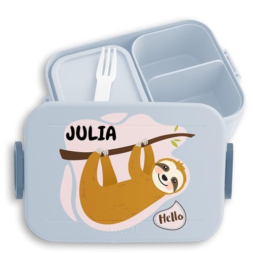 Kinder Bento Box Midi Lunchbox für Mepal Bentobox - Faultier Faulenzer Faultieren - 900 ml - Hellblau - brotdose brotzeitbox fächern personalisierte brotbox take a break large kita brotdose+kinder von Geschenk mit Namen personalisiert by Shirtracer