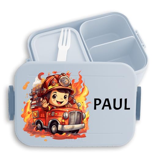 Bento Box Midi Lunchbox für Mepal Bentobox - Feuerwehrjunge Feuerwehr Junge Kinder - 900 ml - Hellblau - feuerwehrgeschenk brotdose personalisierte brotdosen feuerwehrmann brotbox faechern von Geschenk mit Namen personalisiert by Shirtracer