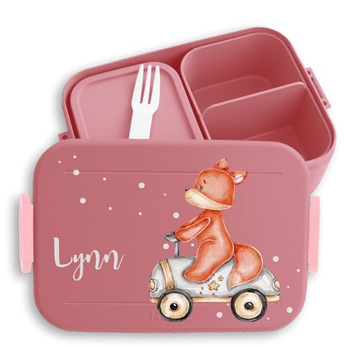 Kinder Bento Box Midi Lunchbox für Mepal Bentobox - Süßer Fuchs Fox - 900 ml - Rosa - brotdose junge kindergarten personalisierte fuchsmotiv fächern personalierte name füchse kind mädchen von Geschenk mit Namen personalisiert by Shirtracer