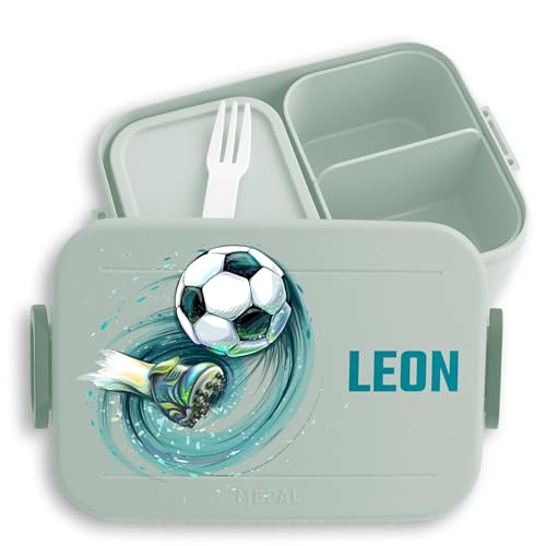 Kinder Bento Box Midi Lunchbox für Mepal Bentobox - Fußball Fußballfan Schuss Soccer - 900 ml - Sage Grün - fussballer geschenke fussballfans personalisierte brotdose einschulung junge von Geschenk mit Namen personalisiert by Shirtracer