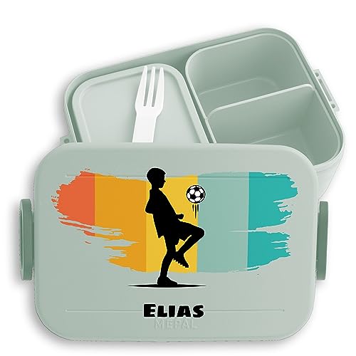 Kinder Bento Box Midi Lunchbox für Mepal Bentobox - Fußball Junge - 900 ml - Sage Grün - personalisierte geschenke fussball einschulung brotdose soccer schule brotbox jausenbox buben von Geschenk mit Namen personalisiert by Shirtracer