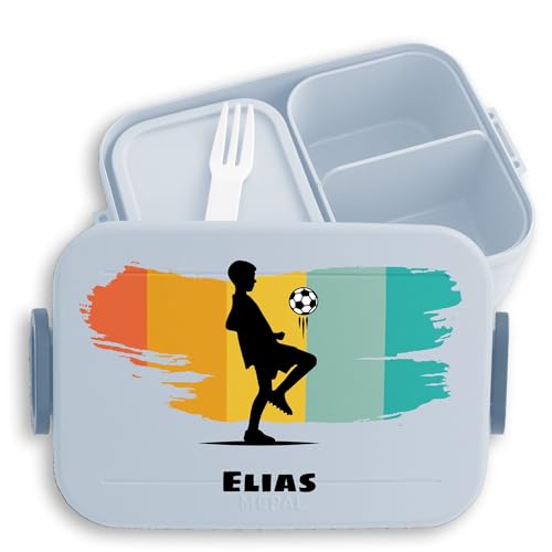 Kinder Bento Box Midi Lunchbox für Mepal Bentobox - Fußball Junge - 900 ml - Hellblau - personalisierte geschenke jungen einschulung fussballgeschenk brotdose fusball kind fußballfan brotbox von Geschenk mit Namen personalisiert by Shirtracer