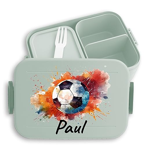 Kinder Bento Box Midi Lunchbox für Mepal Bentobox - Fußball Jungs Fußballer Jungen - 900 ml - Sage Grün - personalisierte brotdose junge fusball geschenke kind fussballer frühstücksbox von Geschenk mit Namen personalisiert by Shirtracer