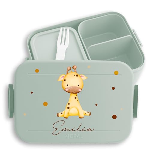 Kinder Bento Box Midi Lunchbox für Mepal Bentobox - Giraffe Geschenk Giraffen Afrikanisches Tier Giraffenliebhaber - 900 ml - Sage Grün - tiere bbk223 brotdose lunch von Geschenk mit Namen personalisiert by Shirtracer