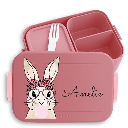 Kinder Bento Box Midi Lunchbox für Mepal Bentobox - Hase Bunny Hasen Rabbit Langohr Hoppler - 900 ml - Rosa - brotdose mädchen kindergarten hasenmotiv name vesperdose jausendose schule tiere von Geschenk mit Namen personalisiert by Shirtracer