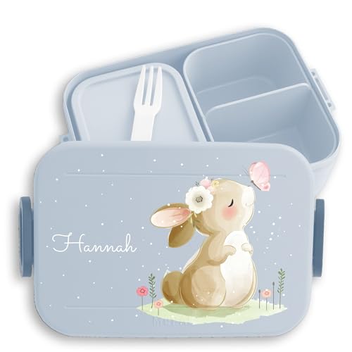 Kinder Bento Box Midi Lunchbox für Mepal Bentobox - Hasen - Brotdose Süßer Hase personalisiert I Langohr I Kaninchen I Rabbit I Süße Tiere - 900 ml - Hellblau - butterbrotdose mädchen von Geschenk mit Namen personalisiert by Shirtracer