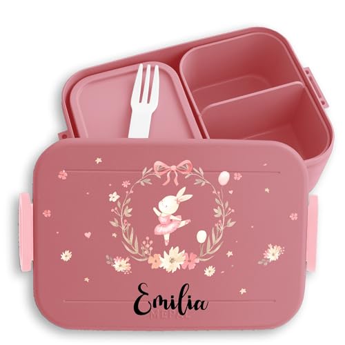 Kinder Bento Box Midi Lunchbox für Mepal Bentobox - Süßer Hase Langohr Bunny Hasen Ostern - 900 ml - Rosa - brotdose mädchen kindergarten rabbit blumenkranz snackbox personalierte hasenmotiv von Geschenk mit Namen personalisiert by Shirtracer