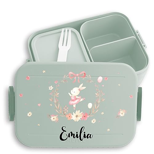 Kinder Bento Box Midi Lunchbox für Mepal Bentobox - Süßer Hase Langohr Bunny Hasen Ostern - 900 ml - Sage Grün - personalisierte brotdose kinderbrotdosen vesperdose brotbüchse bento-lunchbox von Geschenk mit Namen personalisiert by Shirtracer