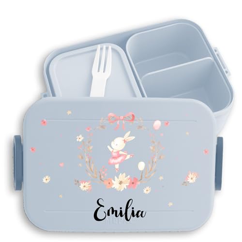 Kinder Bento Box Midi Lunchbox für Mepal Bentobox - Süßer Hase Langohr Bunny Hasen Ostern - 900 ml - Hellblau - brotdose rabbit name brotbox kindergarten jausenbox hasenmotiv vesperbox von Geschenk mit Namen personalisiert by Shirtracer