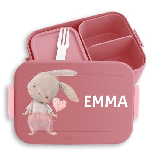 Kinder Bento Box Midi Lunchbox für Mepal Bentobox - Hasen - Süßer Hase Langohr Bunny Rabbit - 900 ml - Rosa - brotdose mädchen kindergarten personalierte hasenmotiv brotdosen name brotzeitbox von Geschenk mit Namen personalisiert by Shirtracer