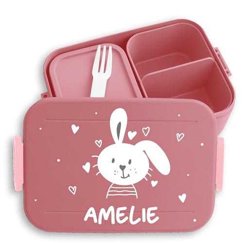 Kinder Bento Box Midi Lunchbox für Mepal Bentobox - Hasen - Weißer Hase Langohr Bunny Rabbit - 900 ml - Rosa - brotdose mädchen kindergarten hasenmotiv personalisierte personalierte name und von Geschenk mit Namen personalisiert by Shirtracer