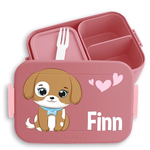 Kinder Bento Box Midi Lunchbox für Mepal Bentobox - Hund süß Hundemotiv Hunde Dog Dogs - 900 ml - Rosa - brotdose personalisierte hunden jausenbox fächern und name bento-lunchbox brotbox von Geschenk mit Namen personalisiert by Shirtracer
