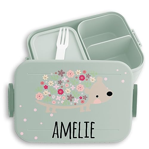 Kinder Bento Box Midi Lunchbox für Mepal Bentobox - Süßer Igel Stacheltier - 900 ml - Sage Grün - brotdose kita personalisierte brotdosen bento-box vesperdose take a break large bentoboxen von Geschenk mit Namen personalisiert by Shirtracer